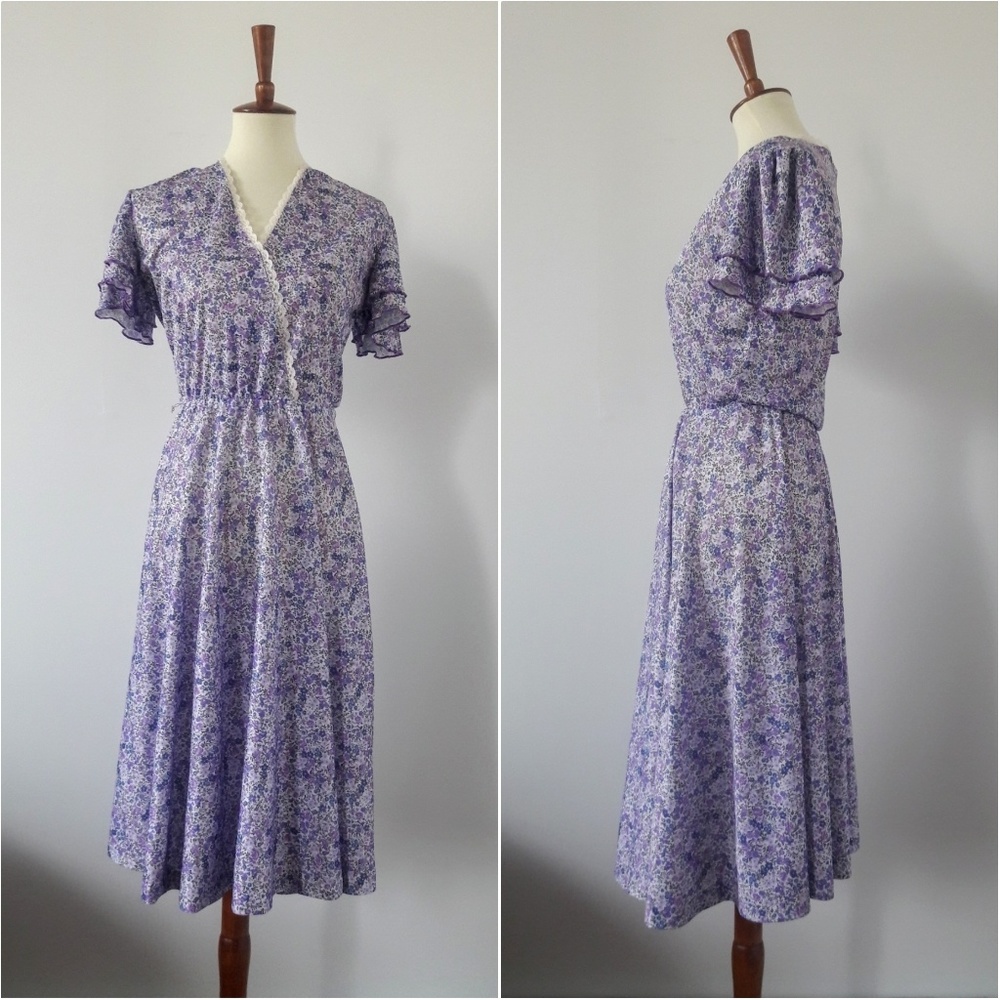 Vintage Lavender Floral Summer Dress